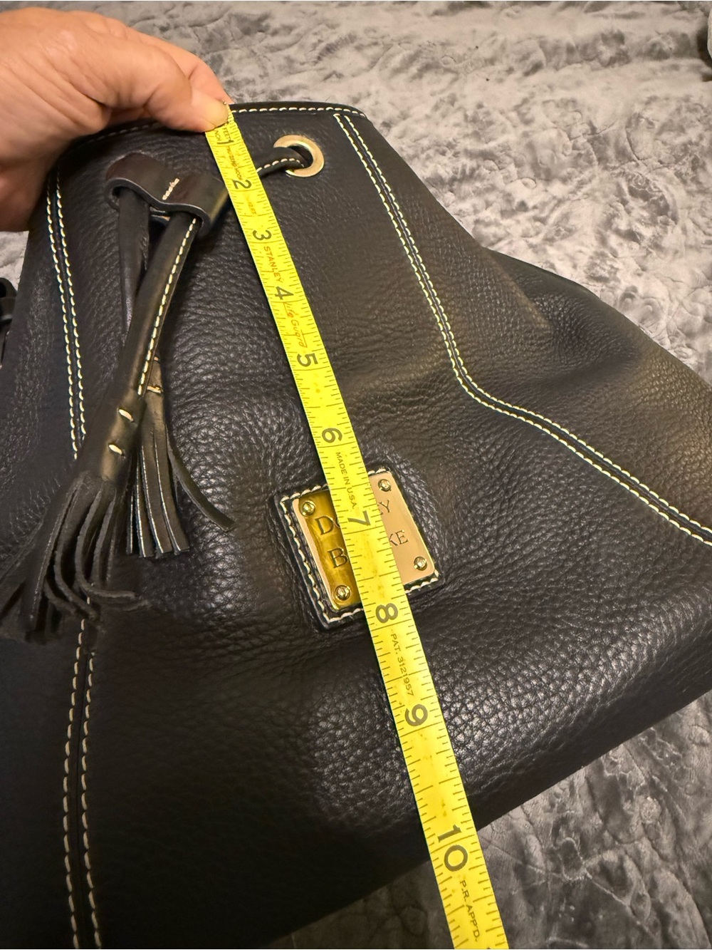 Black Leather Drawstring Bucket Bag - Picture 3 of 14